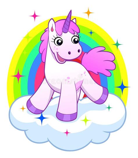 Pink Unicorn On Cloud And Rainbow Stock Illustration In 2020 Unicorn