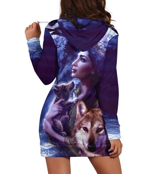 Wolf And Girl Hoodie Dress