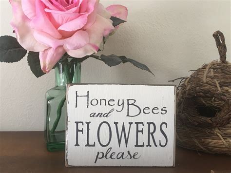 Honey Bees And Flowers Please Mini Wood Sign Shelf Sitter Etsy