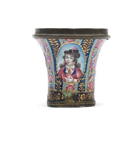 bonhams a qajar enamelled ghalian cup persia 19th century
