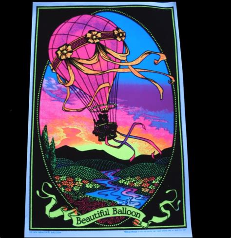 Details About 1973 Blacklight Love Hot Air Beautiful Balloon Vintage