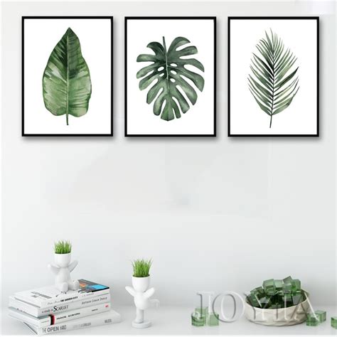 Trees branches frame beautiful green leaves against clear blue sky and heart clouds image for nature background and spring nature. Green Plants Leaf Art Canvas Posters Modern Minimalist ...