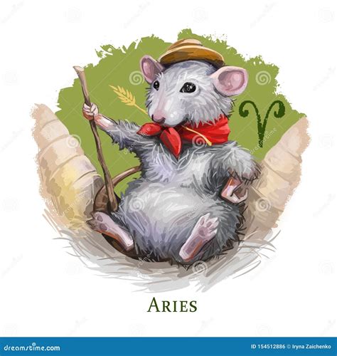 Aries Creative Digital Illustration Of Astrological Sign Rat Or Mouse