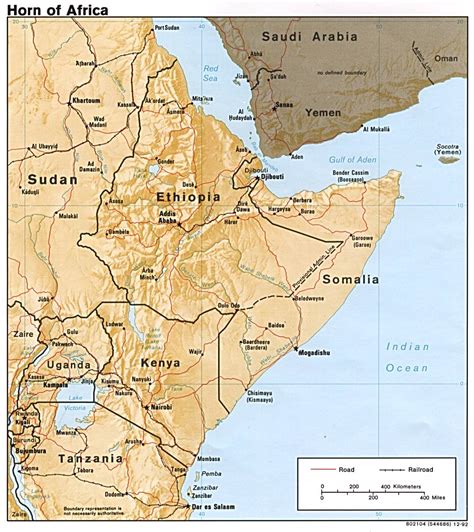 Horn Of Africa Physical Map 1992 Full Size