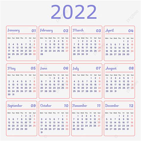 Gambar Kalender 2022 Dengan Garis Merah Muda Kalender Kalender 2022