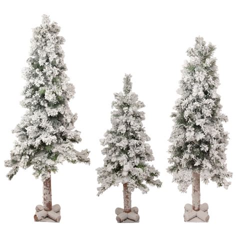 Set Of 3 Unlit Slim Flocked Alpine Artificial Christmas Trees 5