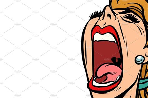 Woman Screaming Isolated On White Background Retro Vector