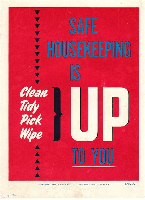 Vintage National Safety Poster Safe Housekeeping Cleaning