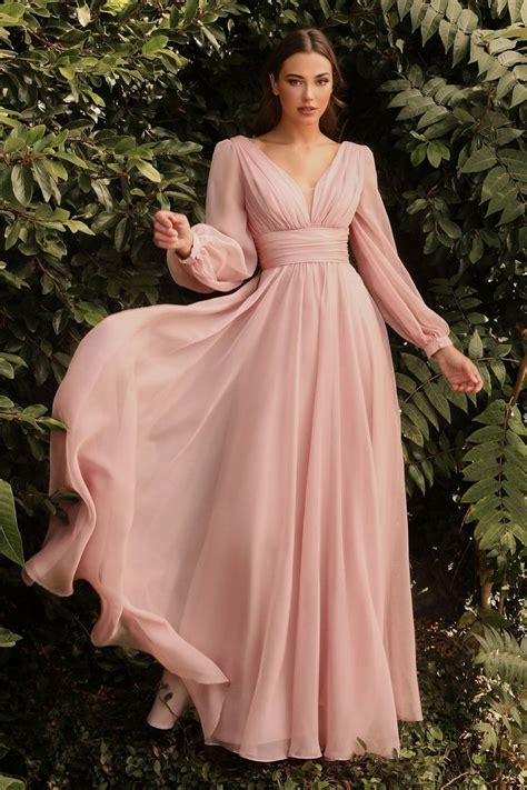 Long Sleeve Chiffon Gown By Cinderella Divine Cd0192 Long Sleeve