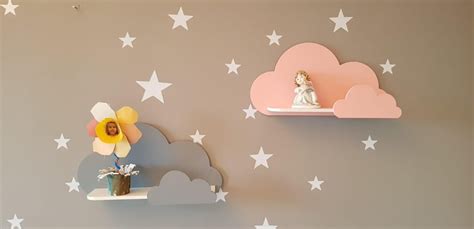 Set Of 2 Cloud Wall Shelf Nursery Shelves Wooden Floating Etsy