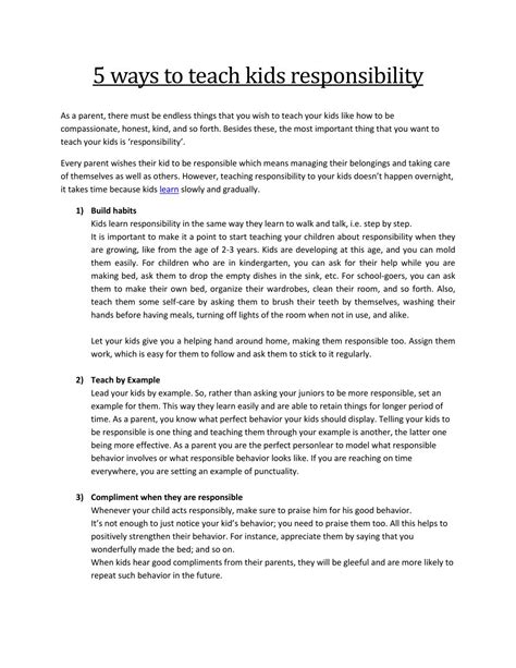 Ppt 5 Ways To Teach Kids Responsibility Powerpoint Presentation Free