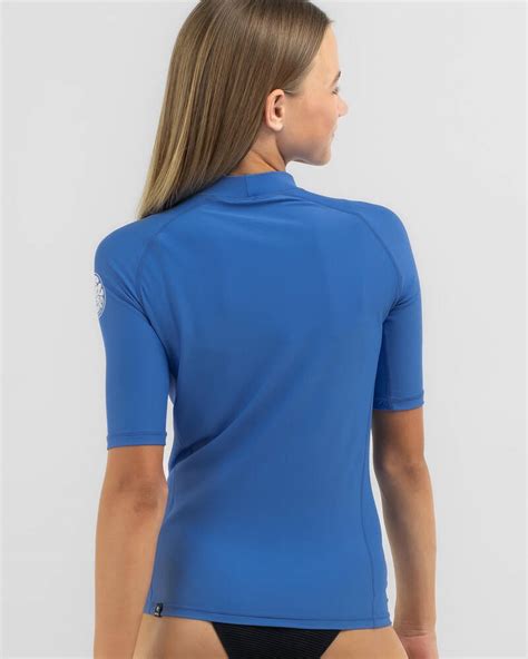 rip curl girls classic surf short sleeve rash vest in blue fast shipping and easy returns