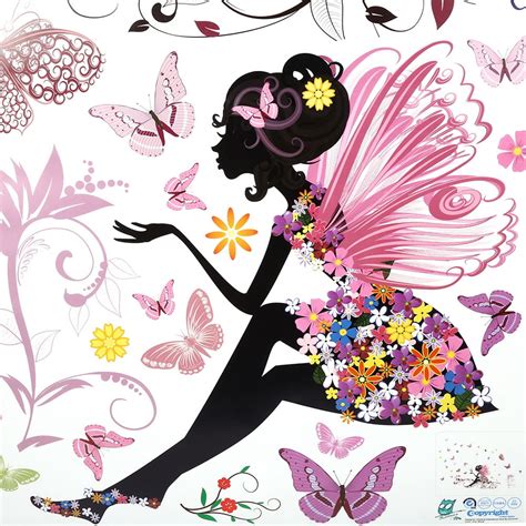 Fugacal Pvc Wall Sticker Fairy Flower Butterfly Vinyl Art Decal Girl