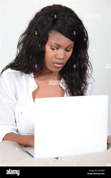 Black Woman Using Laptop Computer Stock Photo Alamy