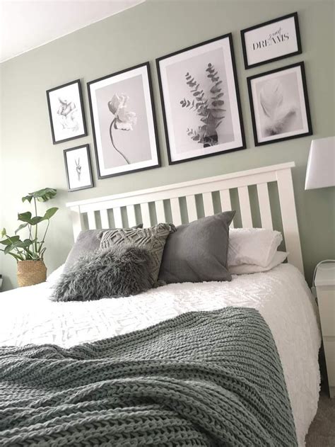 My brides maid's dresses were sage. Sage green bedroom. Artwork from Desenio 😍 | Sage green bedroom, Bedroom wall colors, Small ...