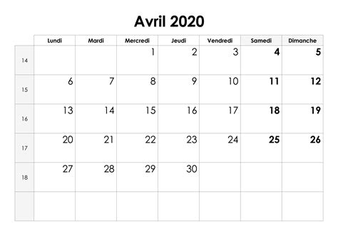 Calendrier Avril 2020 Calendriersu