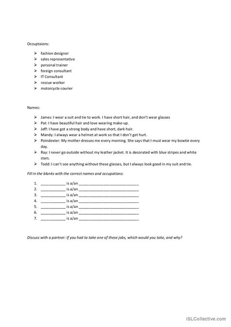 Who Am I And What Is My Job English Esl Worksheets Pdf And Doc