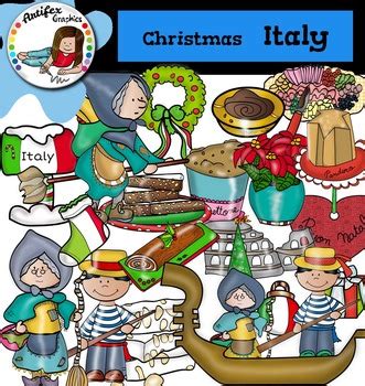 Enjoy these traditional gift givers from around the world in their more native attire. Christmas Around The World: Italy Clip Art- Color/ black ...