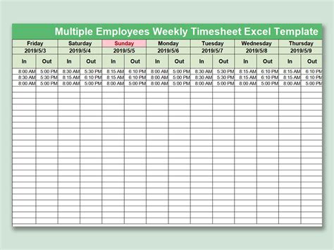 Multiple Employee Time Card Template Addictionary