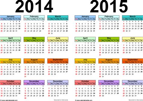 2014 2015 Calendar Free Printable Two Year Excel Calendars Calendar