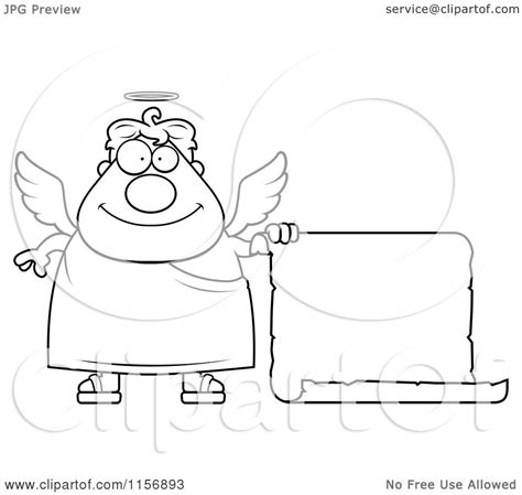 Cartoon Clipart Of A Black And White Plump Male Angel With A Blank