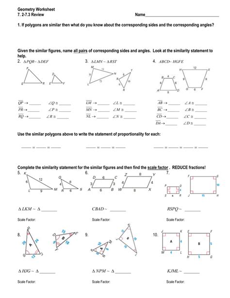 Geometry Similar Figures Worksheets
