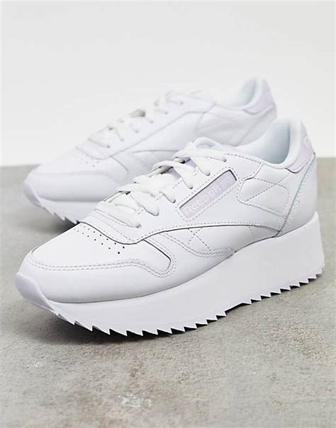 Reebok Classic Leather Double Trainers In White With Lilac