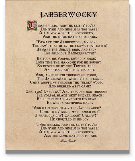Jabberwocky Poem Wall Art 11x14 Unframed Print