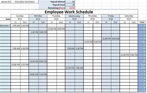 Employee Work Schedule Template Excel Printable Schedule Template