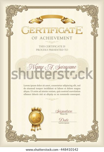 Certificate Achievement Vintage Frame Portrait Stock Vector Royalty