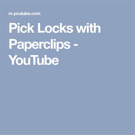 We did not find results for: Pick Locks with Paperclips - YouTube | Paper clip, Locks, Youtube