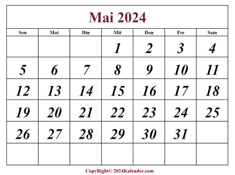 Mai 2024 Kalender Zum Ausdrucken 2024 Kalendar