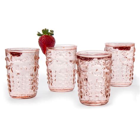 Fleur De Lys Juice Drinking Glasses Set Of 6 Vintage Pink