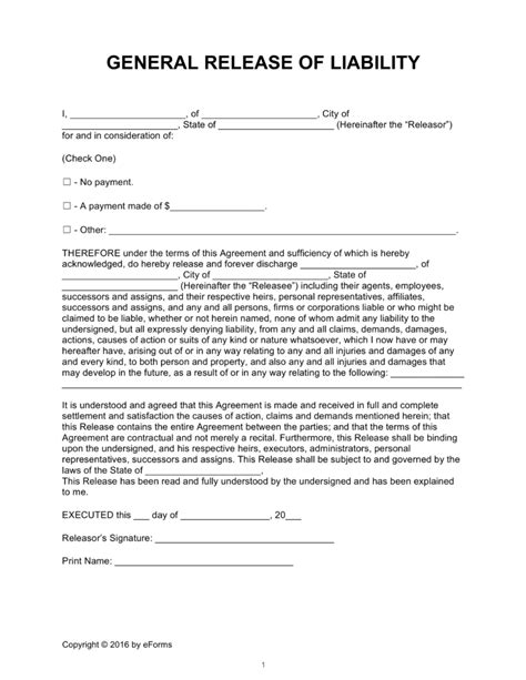 Printable Sample Liability Release Form Template Form Resume Samples