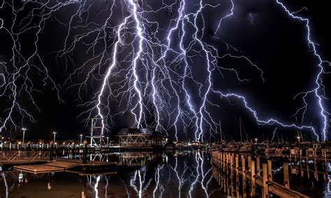 Dramatic Lightning Strikes Over Perth Harbor In Australia Its