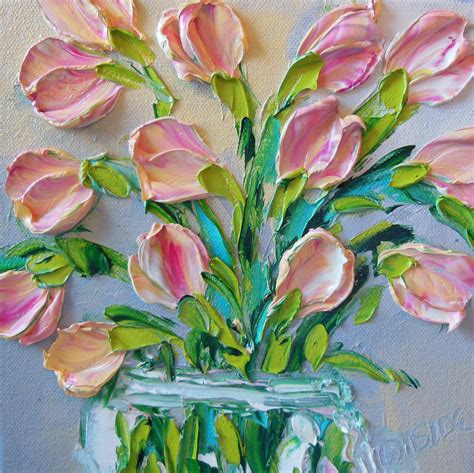 Oil Painting Original Impasto Pink Tulips Art