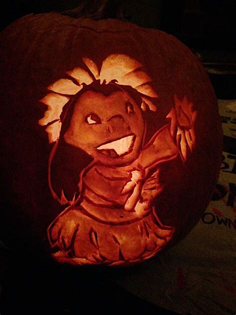 Carved Pumpkin Lilo And Stitch Lion Sculpture Pumpkin Carving Lilo