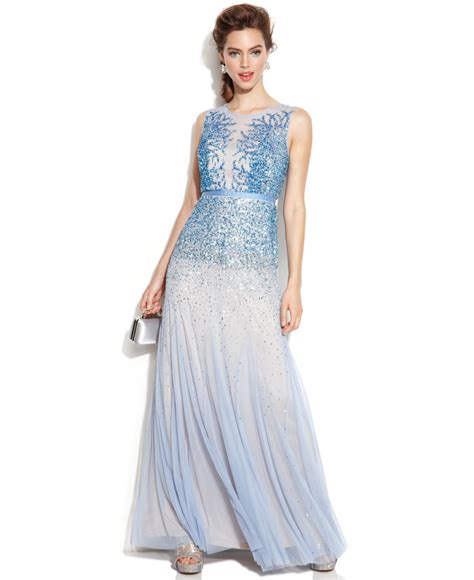 lyst adrianna papell sleeveless beaded illusion gown in blue