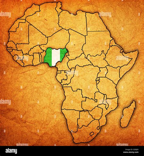 Nigeria Auf Tatsächliche Vintage Politische Karte Afrikas Mit Flaggen