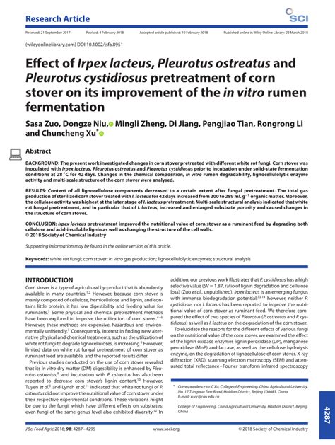 pdf effect of irpex lacteus pleurotus ostreatus and pleurotus cystidiosus pretreatment of