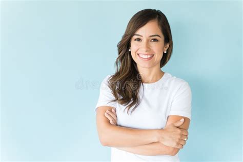 Happy Self Assured Woman On Background Stock Image Image Of Copy Beautiful 155353369