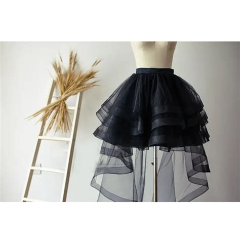 Newest Style Puffy Asymmetrical Skirt High Low Puffy Tiered Tutu Skirt Zipper High Fashion Black