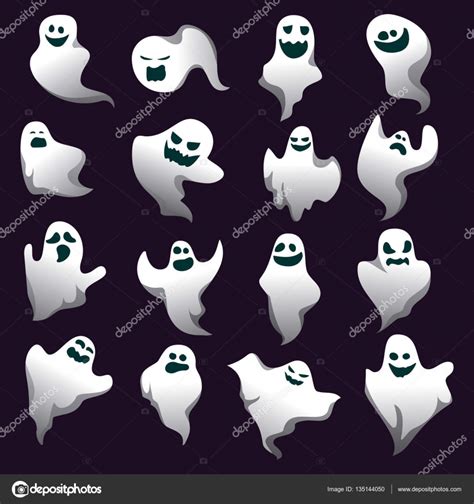 Cartoon Spooky Ghost Character Collection Spooky And Scary Holiday