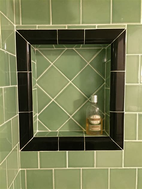 Green Vintage Tile Shower Niche Ceramic Tile Bathrooms Tile Shower Niche Shower Tile