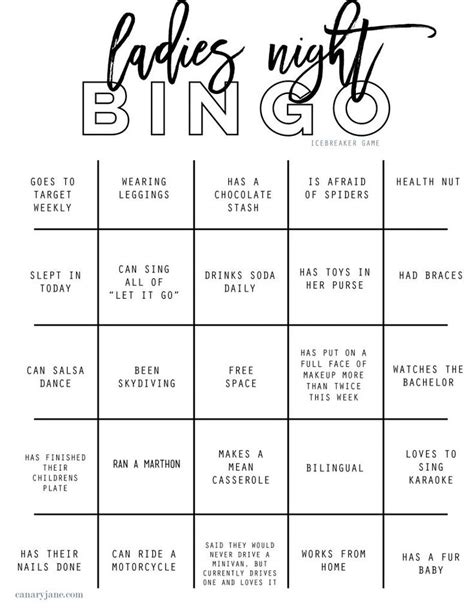 Best Ladies Night Out Bingo Icebreaker Free Printable To Get The Party Started Canary Jane