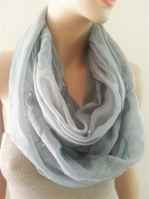 On Sale Grey Infinity Scarf With Sequins Grey Scarf Women Etsy