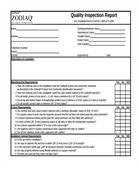 Quality Control Inspection Report Template