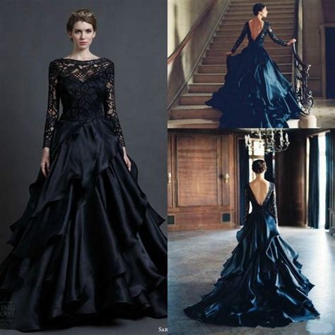 Gorgeous Black Long Sleeve Wedding Dresses Gown 2015 Winter Sheer