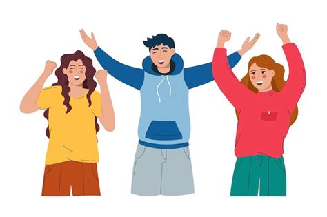 Premium Vector A Group Of Joyful People Of Different They Raise Their