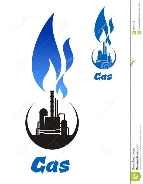 Gas Processing Black Silhouette With Blue Flame Stock Vector